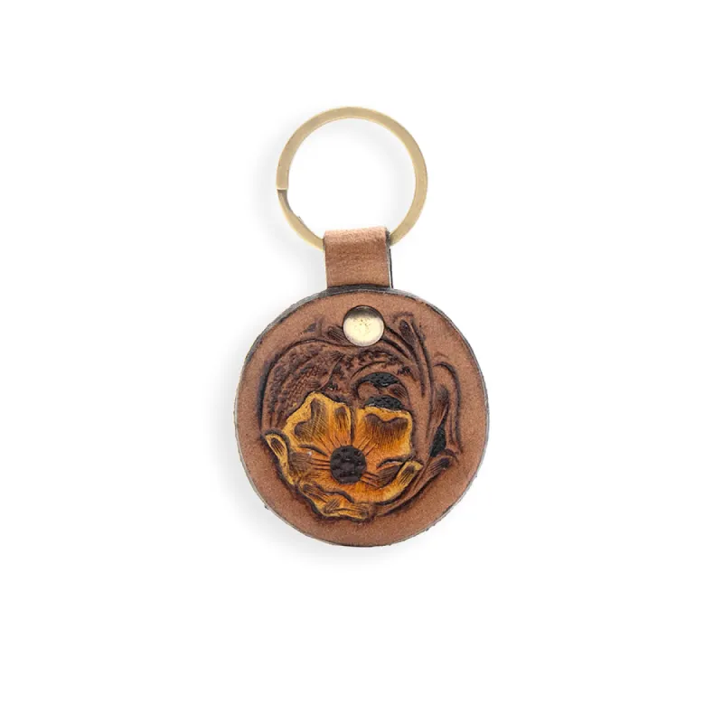 Buttercup Hand-tooled Leather Key Fob sold by Myra Bag