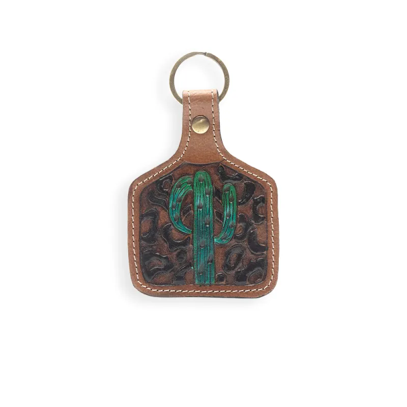 Saguaro Mist Hand-tooled Leather Key Fob sold by Myra Bag