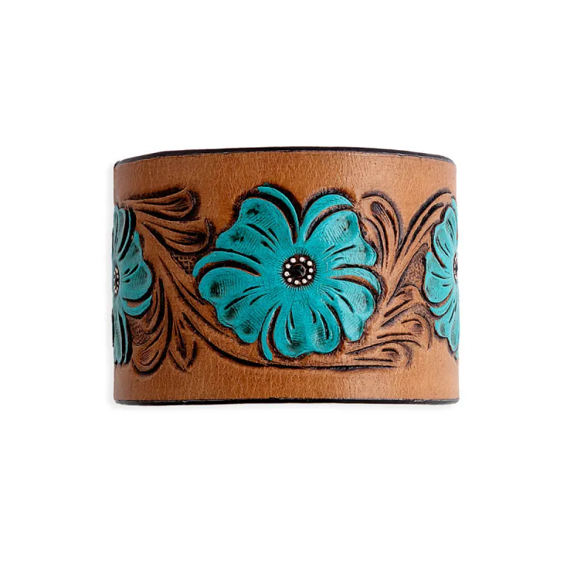 Bold Blossom Leather Cuff Bracelet sold by Myra Bag