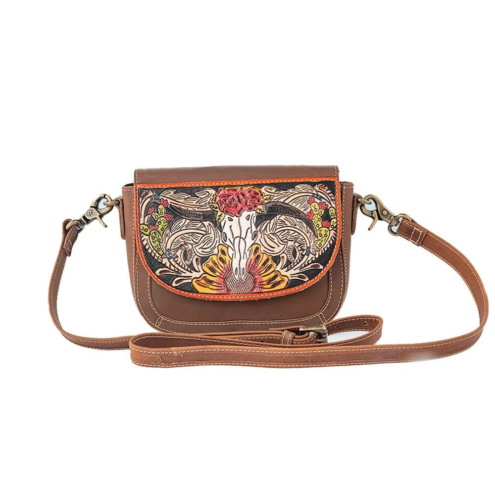 Winds of the Rose Hand-Tooled Lether Bag sold by Myra Bag