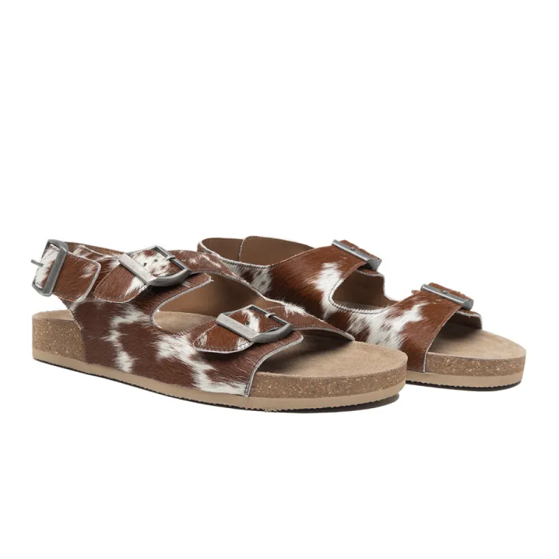 Mountain Path Leather Sandals In Brown& Light Hair-On Hide sold by Myra Bag