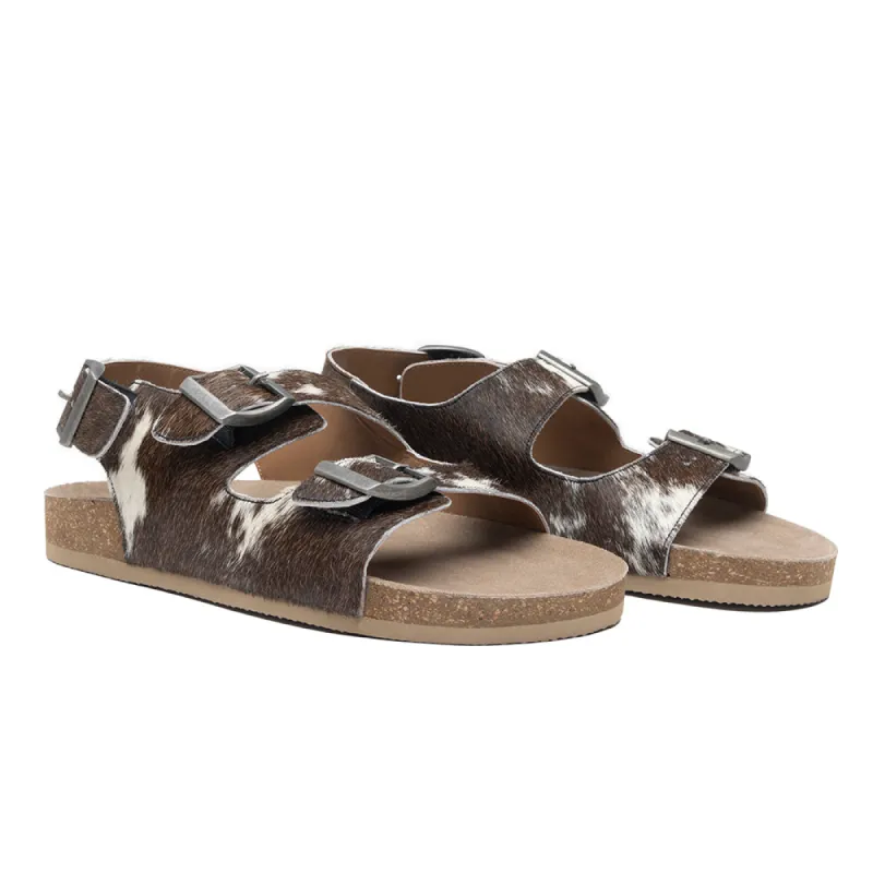 Mountain Path Leather Sandals In Dark & Light Hair-On Hide sold by Myra Bag