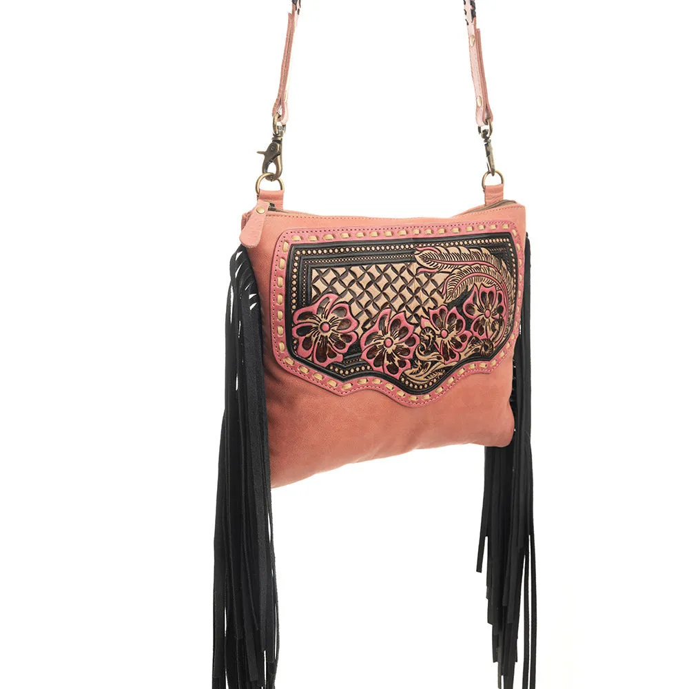 Millstone Fringed Hand-Tooled Bag in Pink sold by Myra Bag product image thumbnail 3