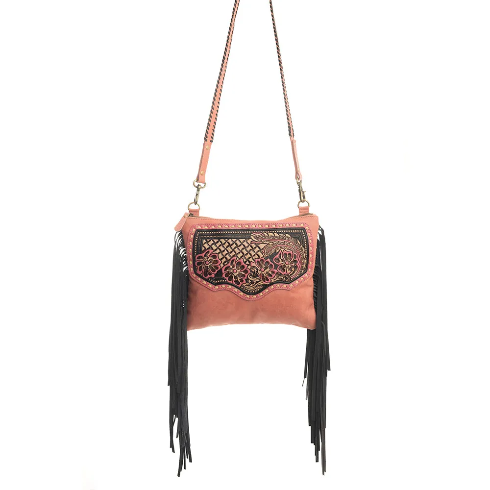 Millstone Fringed Hand-Tooled Bag in Pink sold by Myra Bag product image thumbnail 2