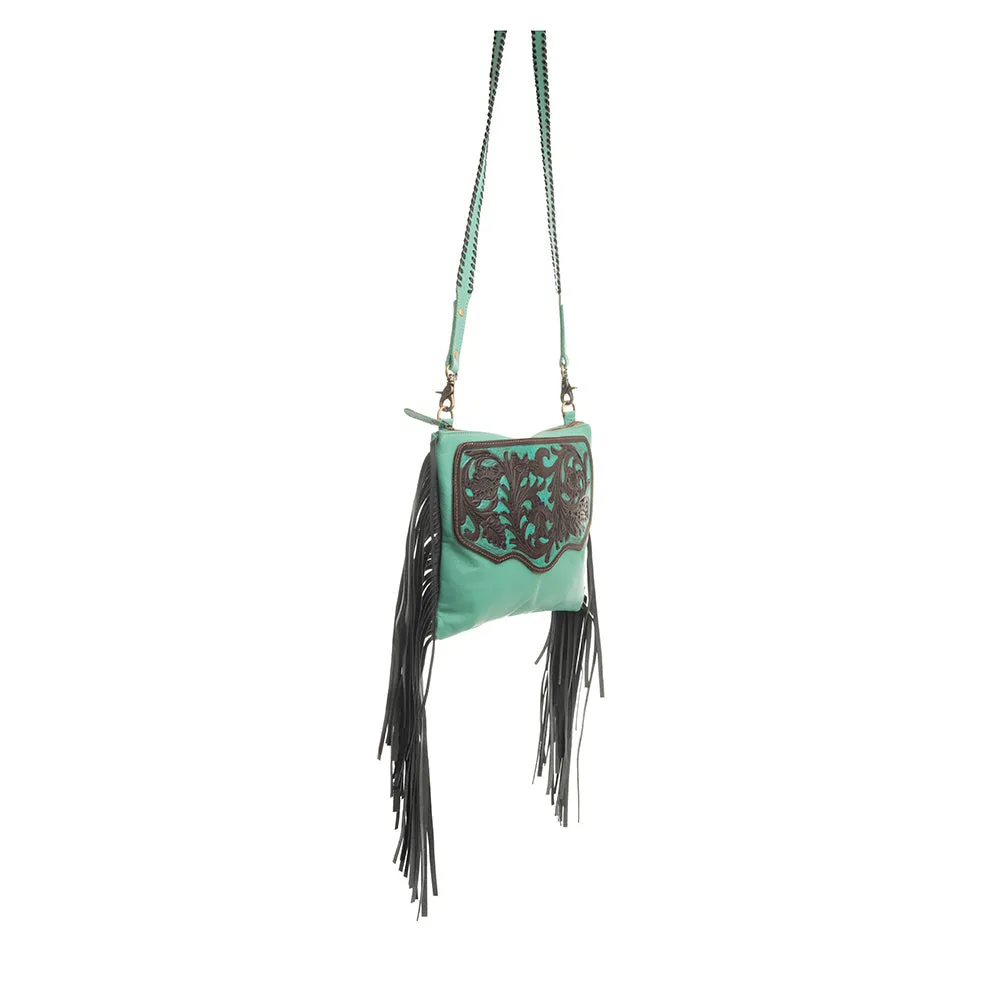 Millstone Fringed Hand-Tooled Bag in Teal sold by Myra Bag product image thumbnail 5