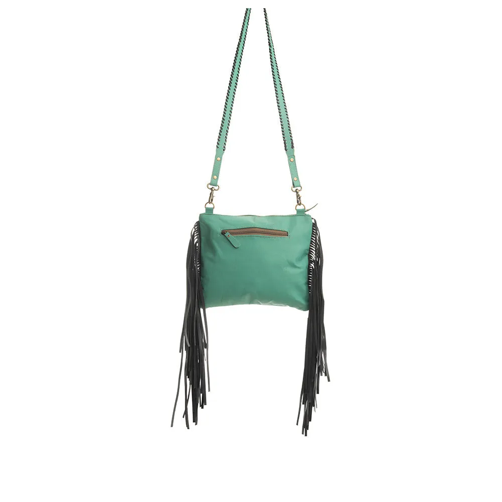 Millstone Fringed Hand-Tooled Bag in Teal sold by Myra Bag product image thumbnail 4