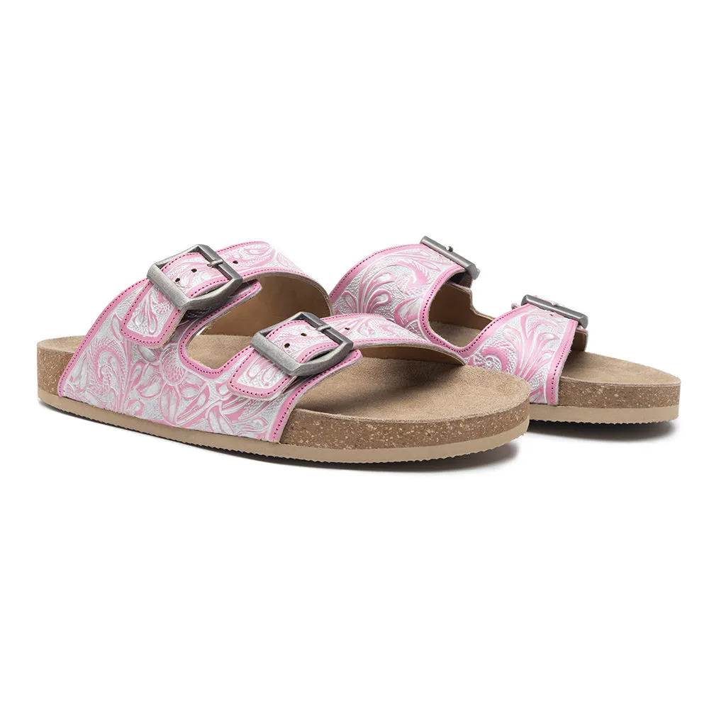 Blossom Glimmer Hand-tooled Sandals sold by Myra Bag