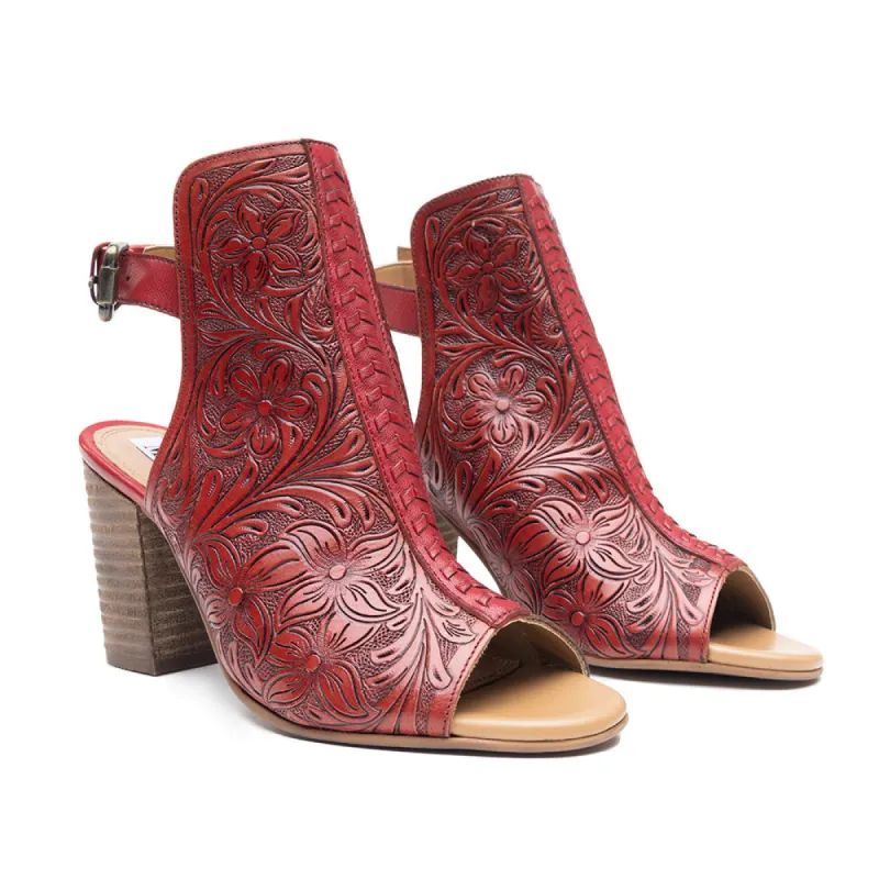 Callandra High Front Hand-tooled Sandal Shoes sold by Myra Bag