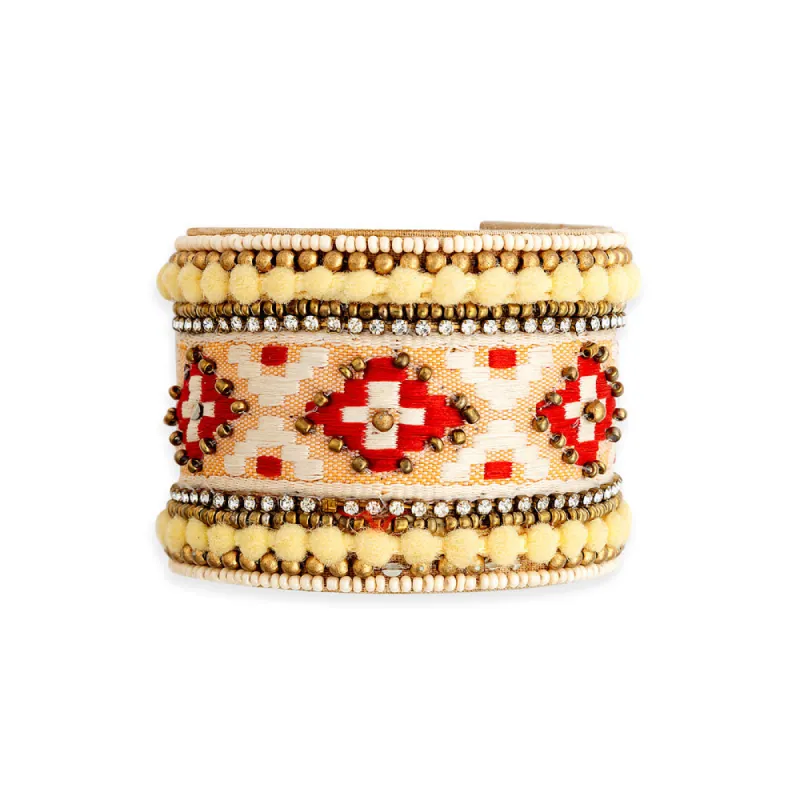 Adobe Charm Beaded Cuff Bracelet in Sunrise Gold & Crimson sold by Myra Bag