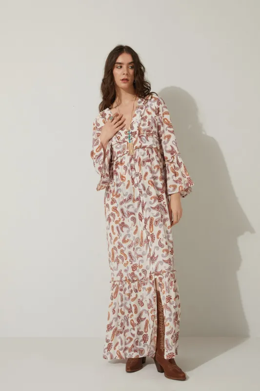 Bohera Carrington V-Neck Full Length Paisley Dress sold by Myra Bag
