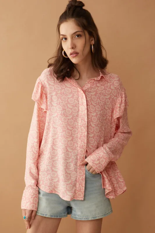 Bohera  Talia Rae Floral Pattern Ruffle Shirt sold by Myra Bag