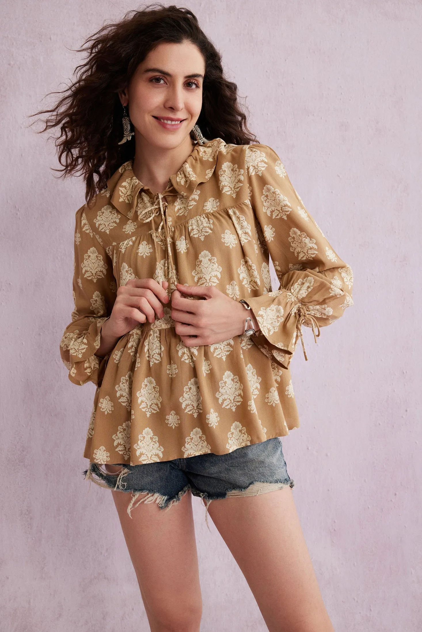 Bohera Ruthie Tie Collar Flared Sleeve Top sold by Myra Bag product image thumbnail 2