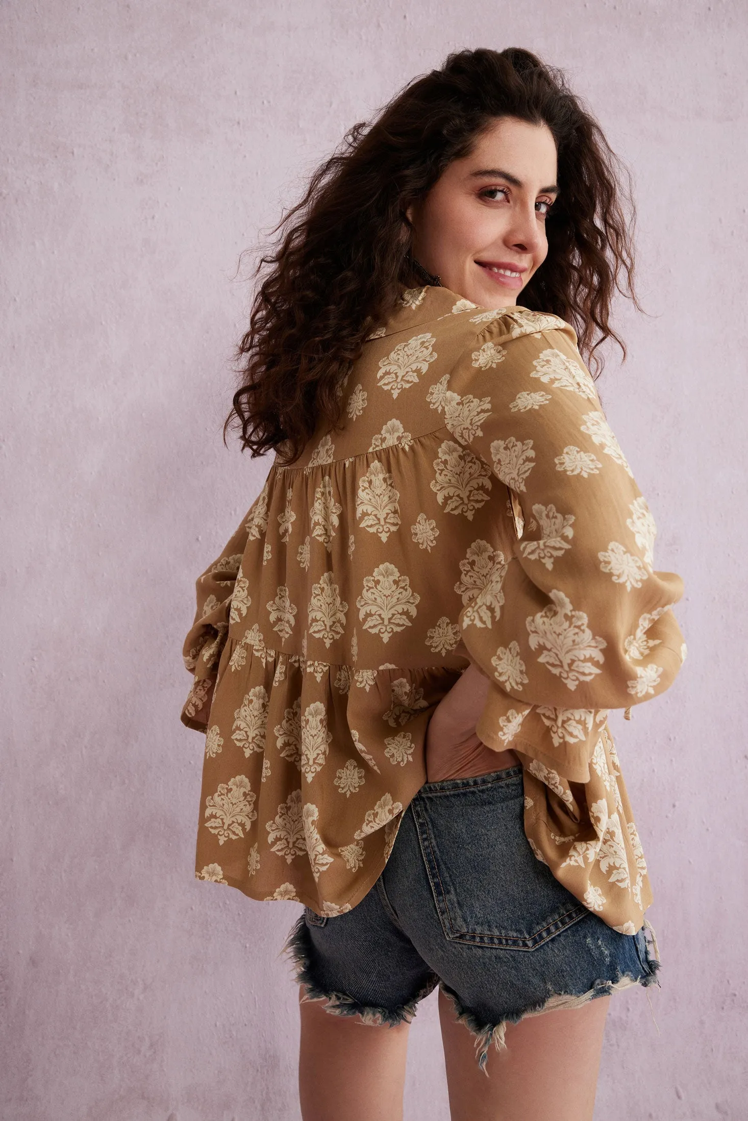 Bohera Ruthie Tie Collar Flared Sleeve Top sold by Myra Bag product image thumbnail 4