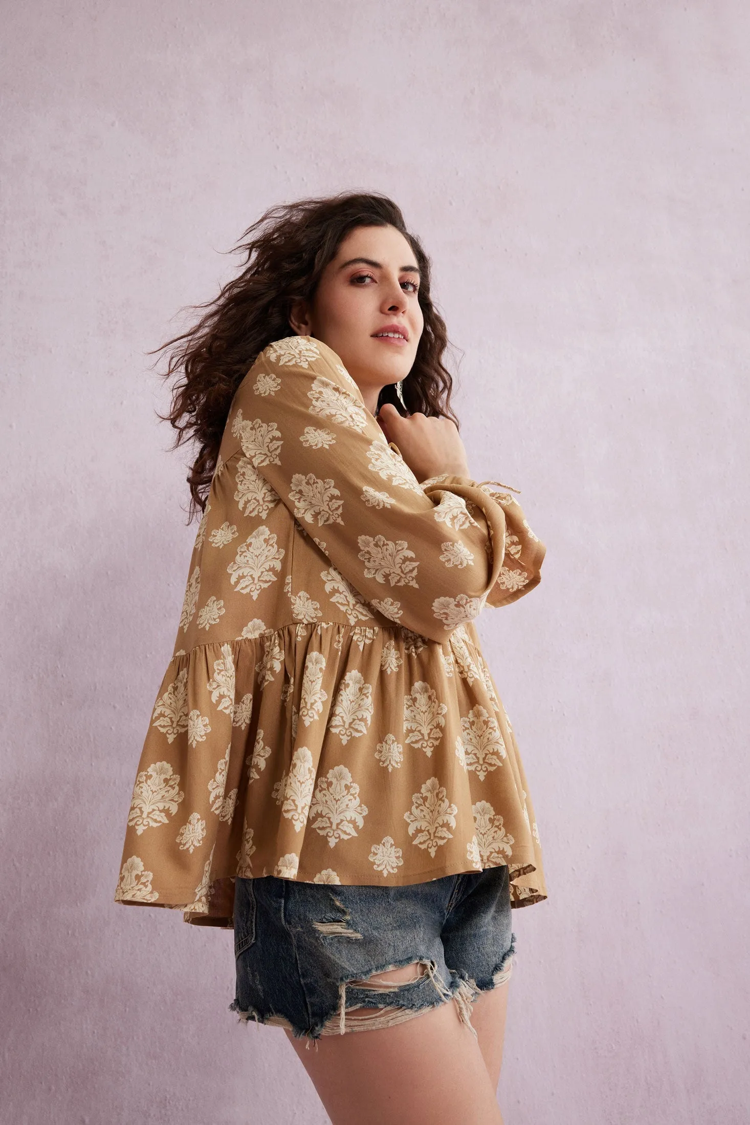 Bohera Ruthie Tie Collar Flared Sleeve Top sold by Myra Bag product image thumbnail 3