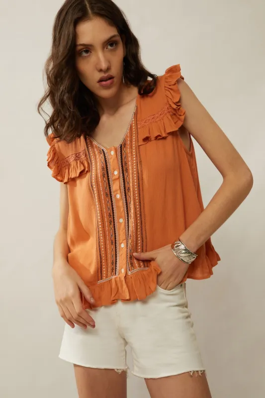 Bohera Audrey Anne Embroidered Frilled Top sold by Myra Bag