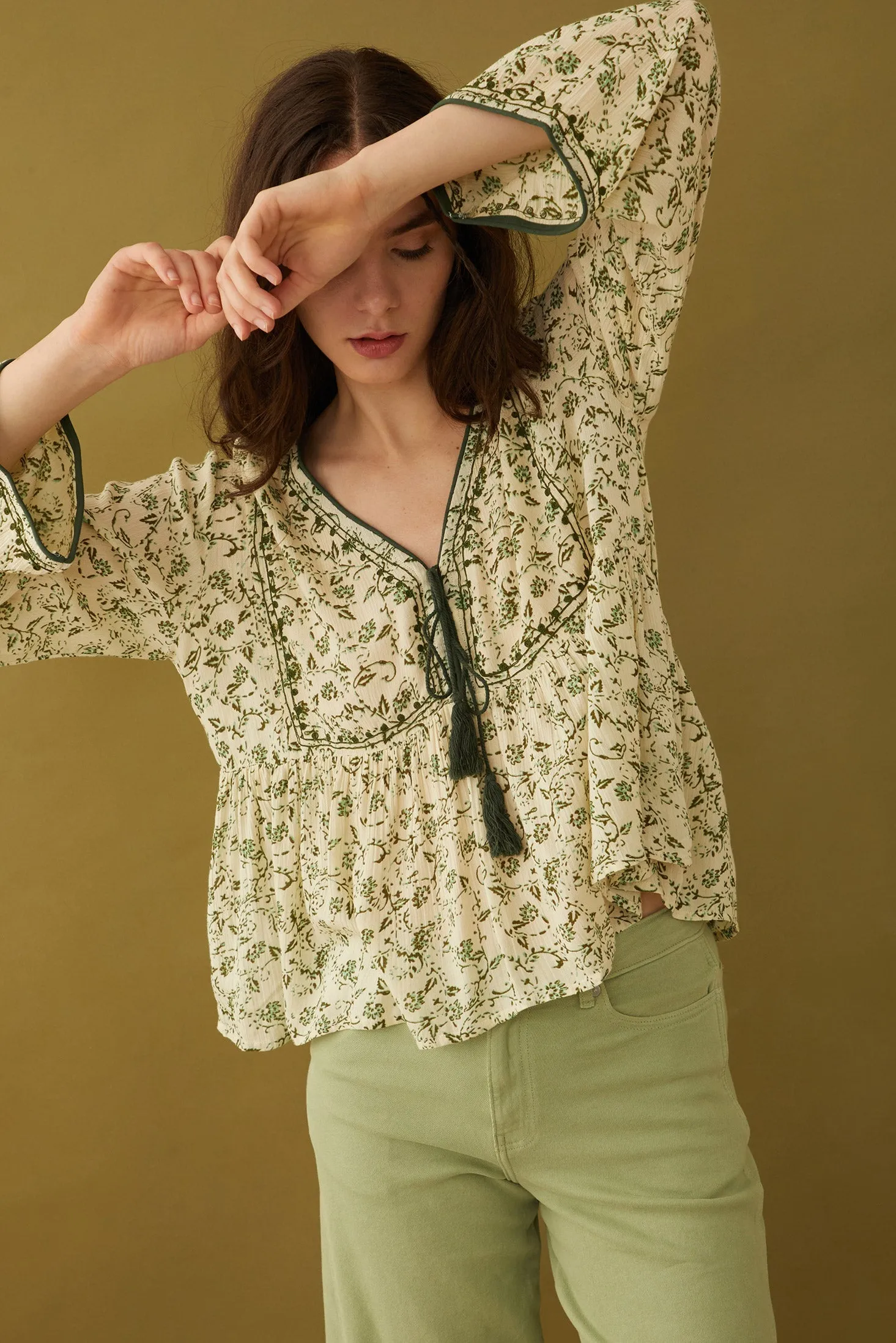 Floral Petals V-Neck Tassled Blouse sold by Myra Bag product image thumbnail 5
