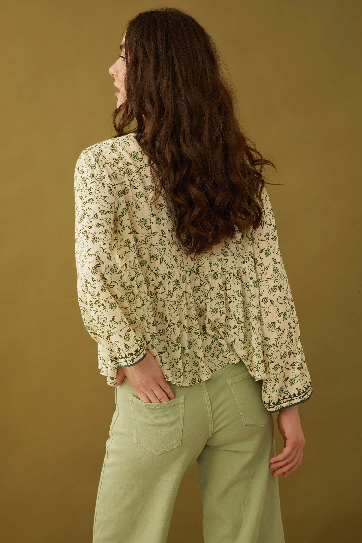 Floral Petals V-Neck Tassled Blouse sold by Myra Bag product image thumbnail 3