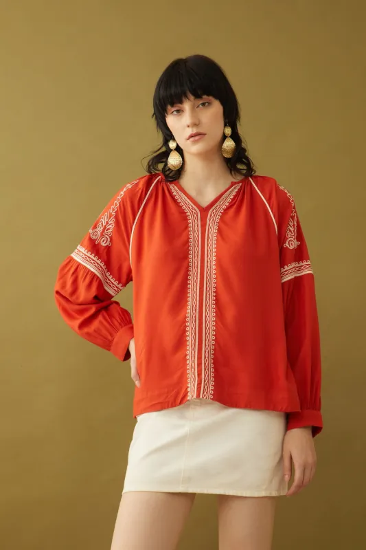 Bohera  Pauline Embroidered Accent Top sold by Myra Bag