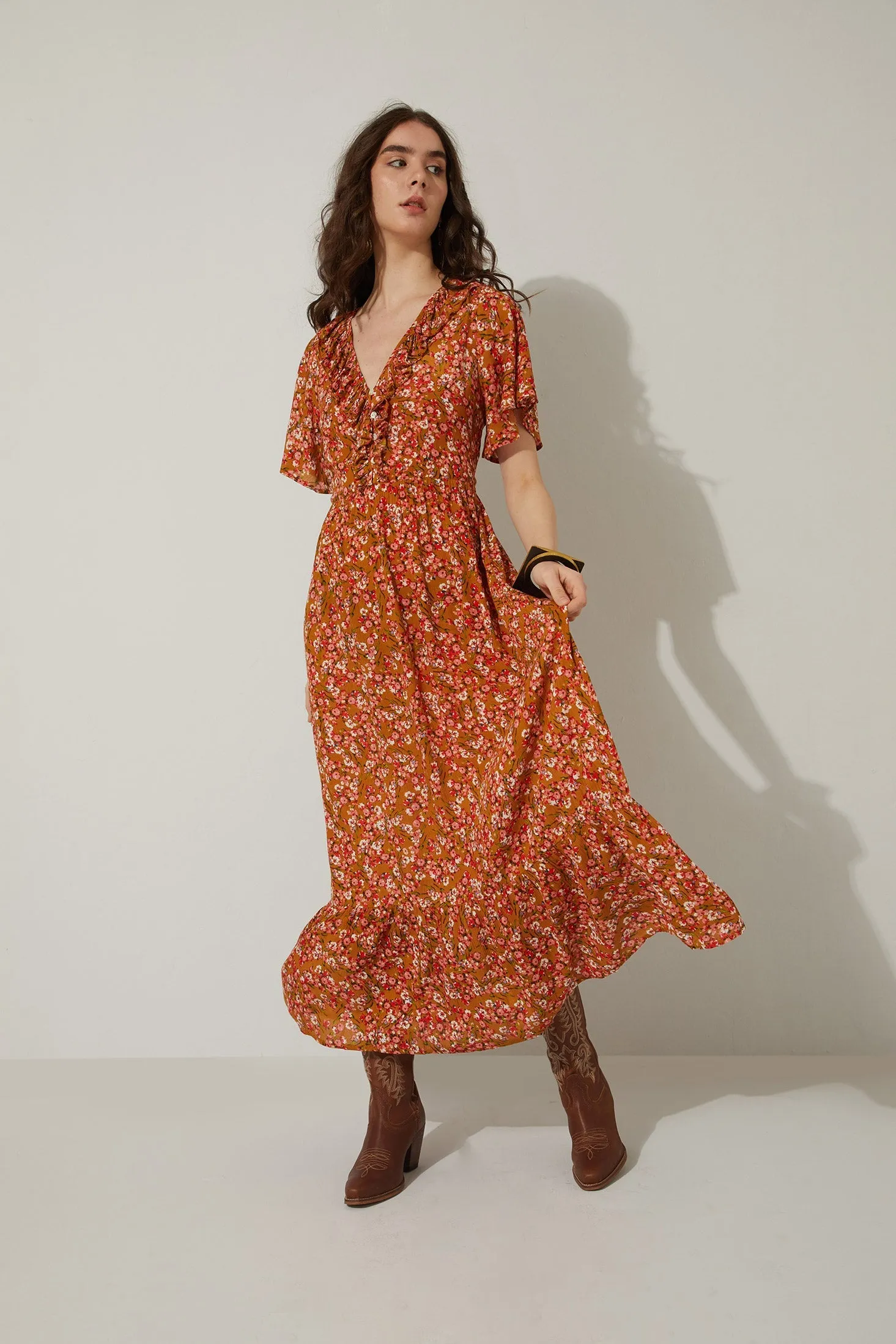 Bohera Bernadette Floral Neck Ruffle Dress sold by Myra Bag product image thumbnail 3