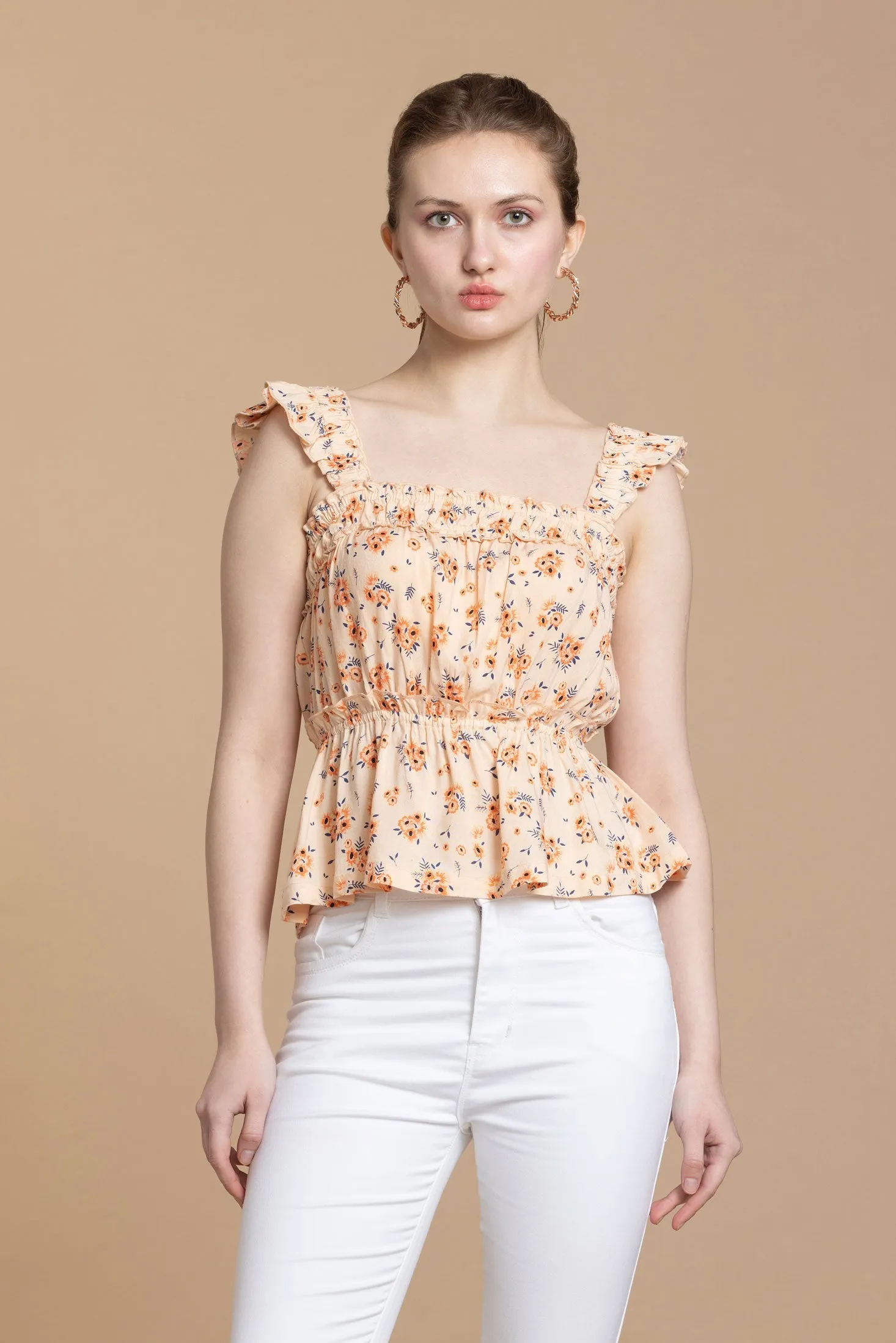 Bohera Sashiko Floral Peplum Top sold by Myra Bag