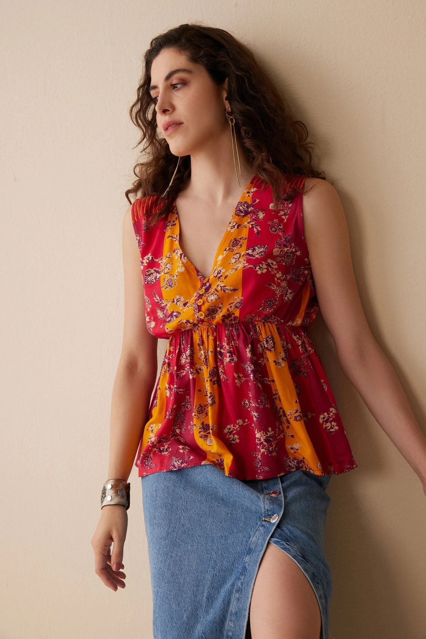 Bohera Grace Anne Color Stripe Sleeveless Peplum Top sold by Myra Bag product image thumbnail 2