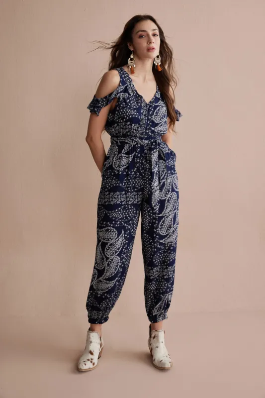 Bohera Alexis Jumpsuit in Navy Paisley sold by Myra Bag