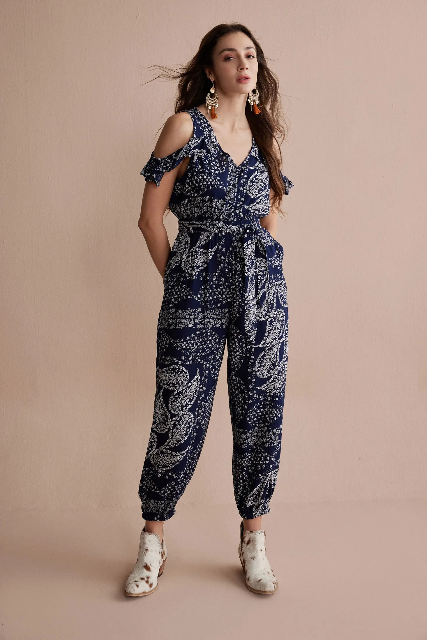 Bohera Alexis Jumpsuit in Navy Paisley sold by Myra Bag