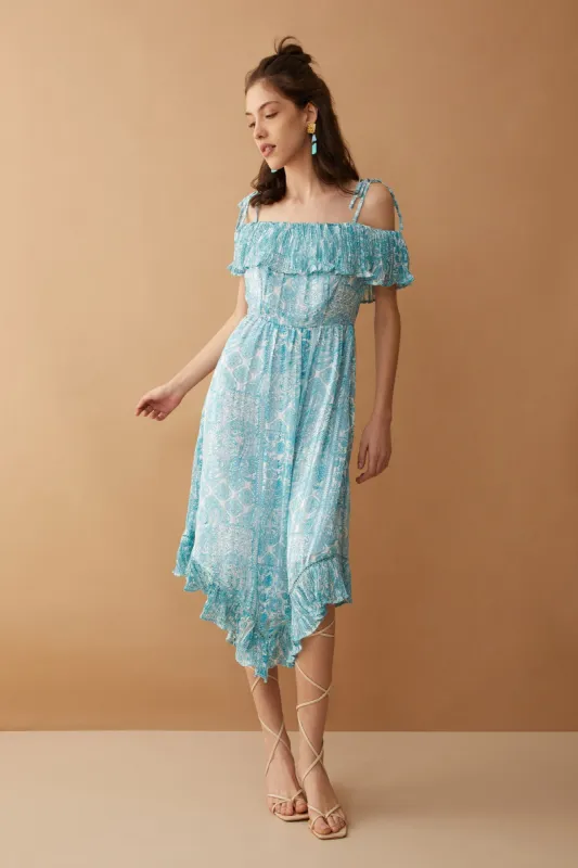 Blue Marlina Off-Shoulder Dress sold by Myra Bag