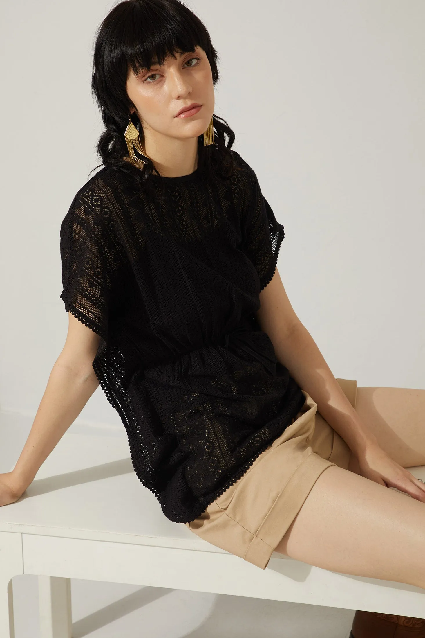 Bohera Tessa Black Lace Tunic Kaftan Top sold by Myra Bag product image thumbnail 3