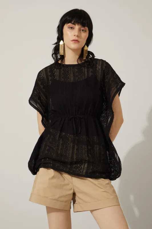 Bohera Tessa Black Lace Tunic Kaftan Top sold by Myra Bag