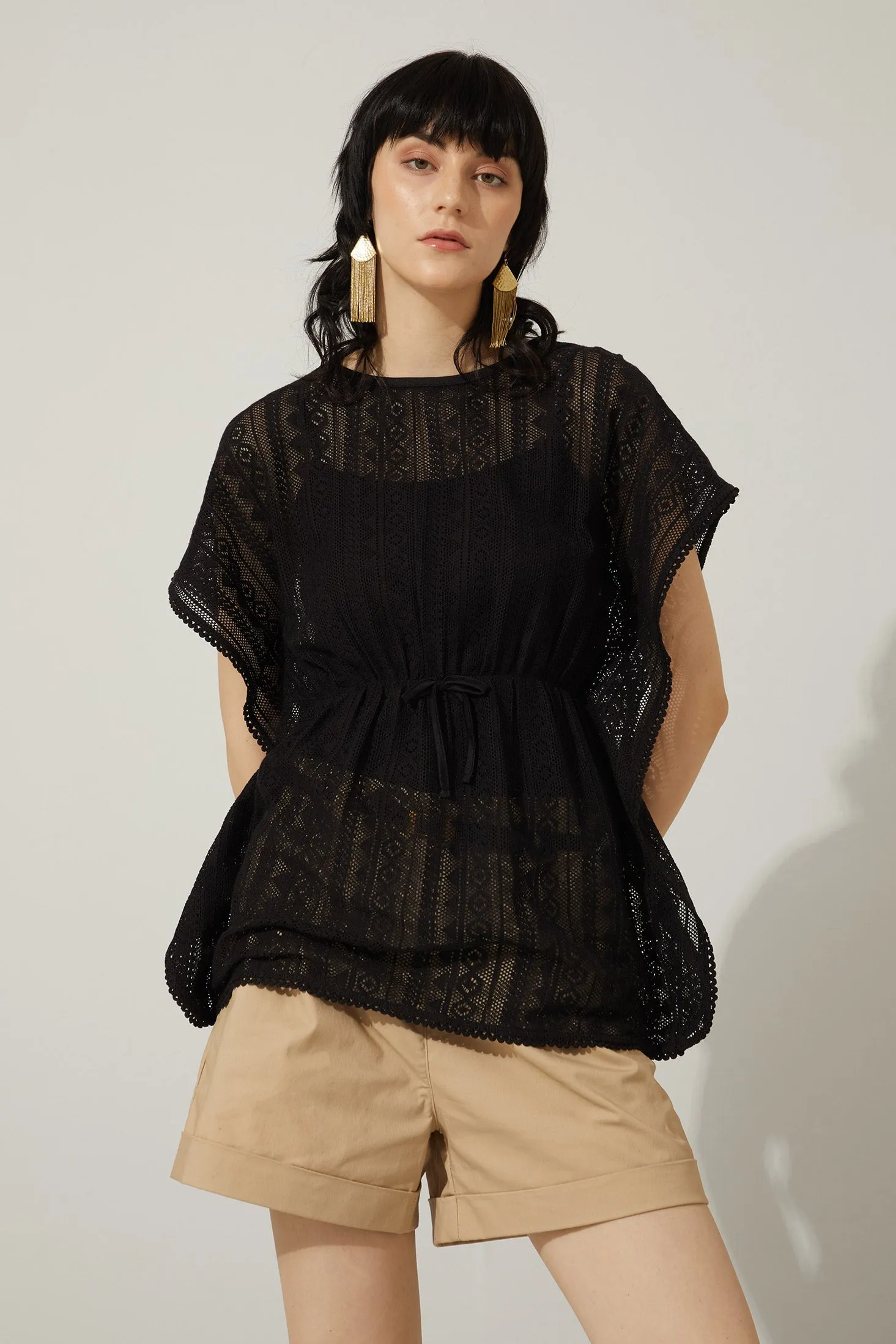 Bohera Tessa Black Lace Tunic Kaftan Top sold by Myra Bag