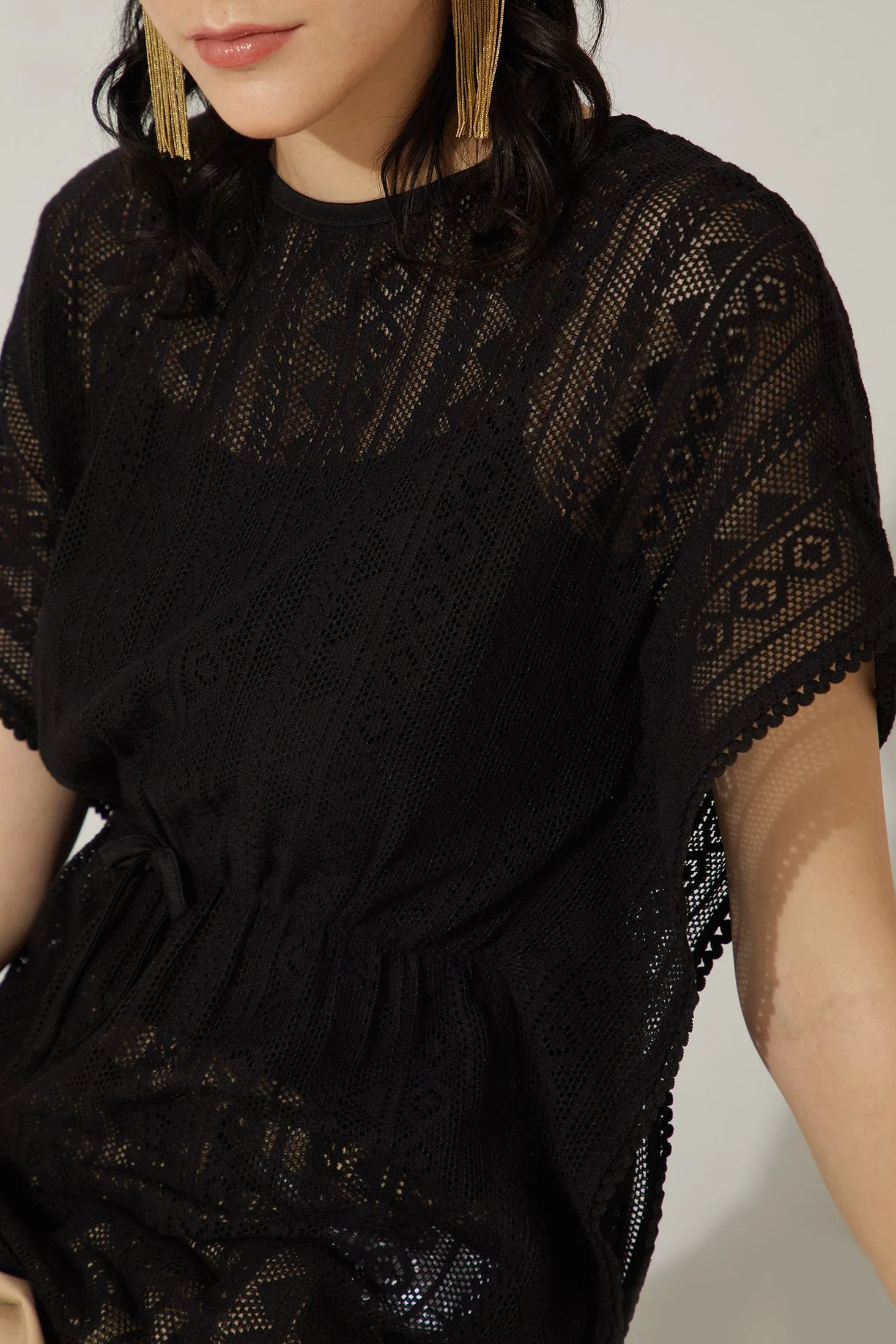 Bohera Tessa Black Lace Tunic Kaftan Top sold by Myra Bag product image thumbnail 5