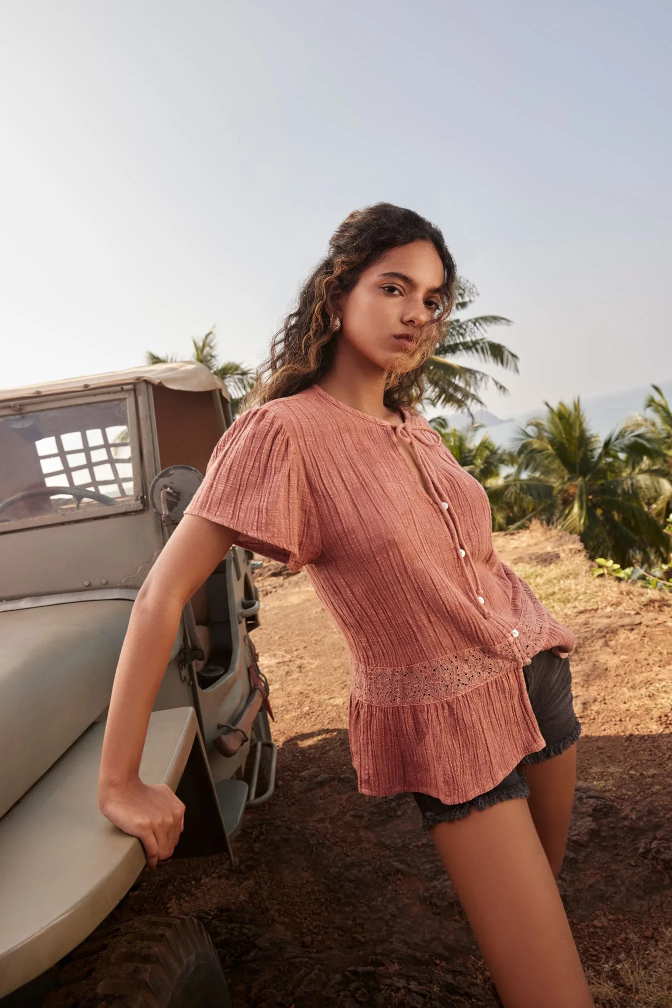 Bohera Kylee Short Sleeve Button Down Washed Top sold by Myra Bag product image thumbnail 4