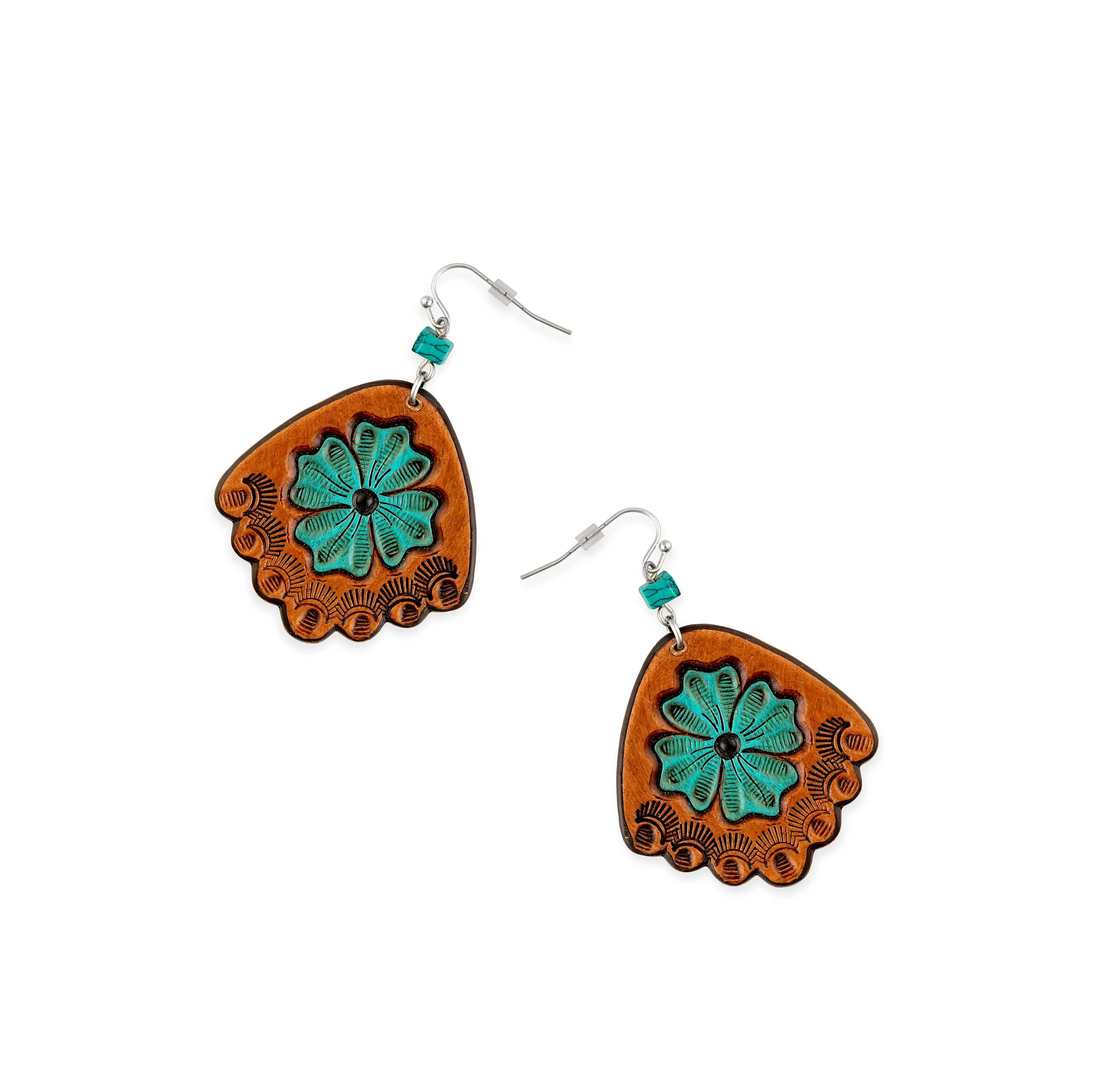 Prairie Blossom Hand-Tooled Leather Earrings sold by Myra Bag product image thumbnail 2