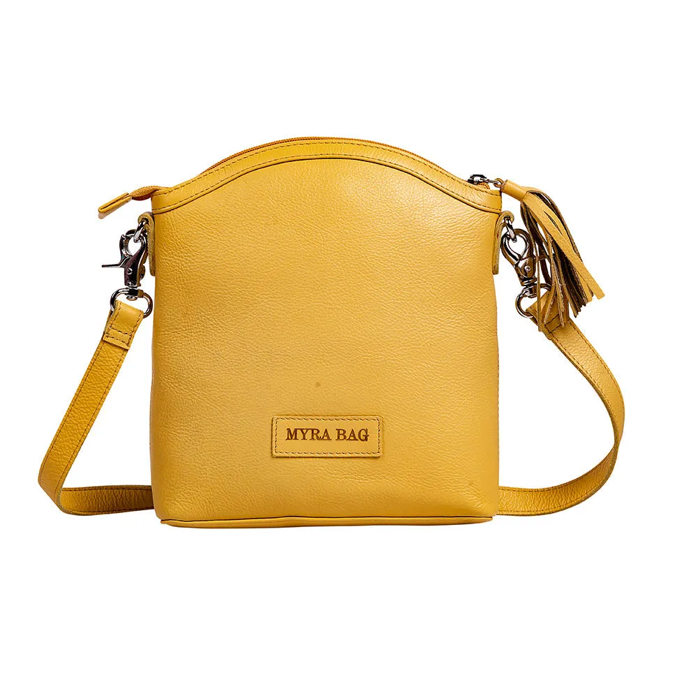 Clarendon Embossed Leather Bag in Yellow sold by Myra Bag product image thumbnail 3