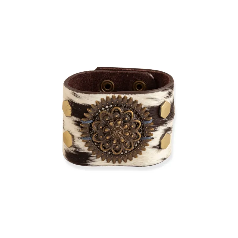 Brandianna Hair-On Hide Cuff Bracelet In Dark sold by Myra Bag