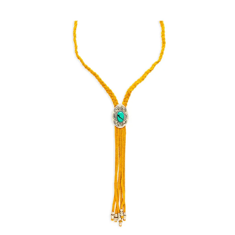 Prairie Concho Suede Leather Drop Necklace sold by Myra Bag