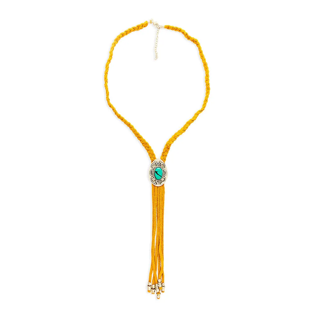 Prairie Concho Suede Leather Drop Necklace sold by Myra Bag product image thumbnail 2