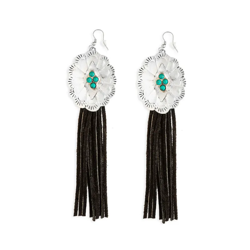 Zinnia Canyon Fringe Earring In Black sold by Myra Bag