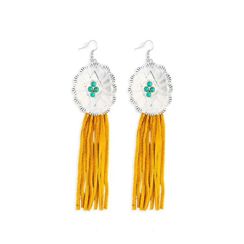 Zinnia Canyon Fringe Earring In Gold sold by Myra Bag