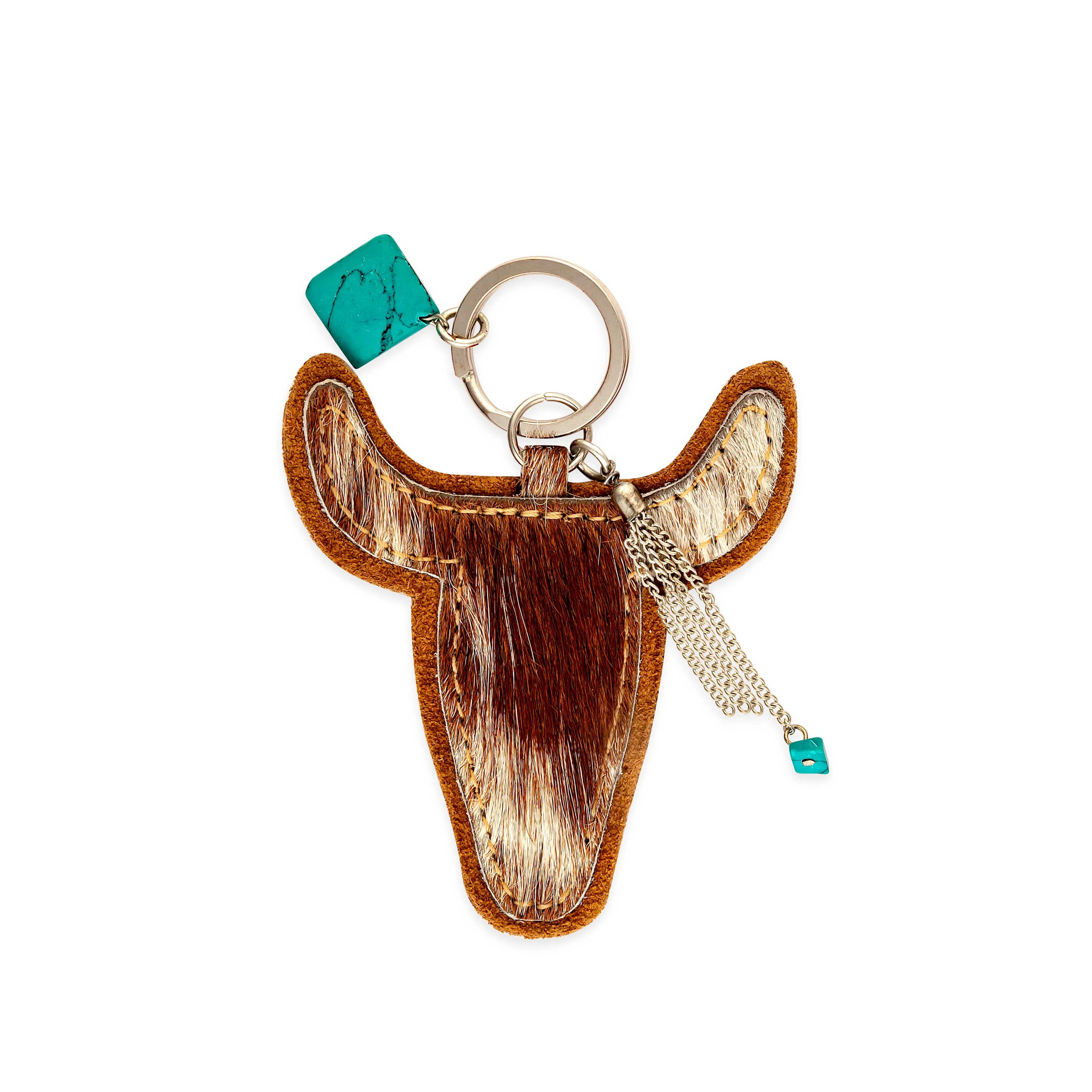 Buffalo Head Hair-On Hide Key Fob In Brown sold by Myra Bag