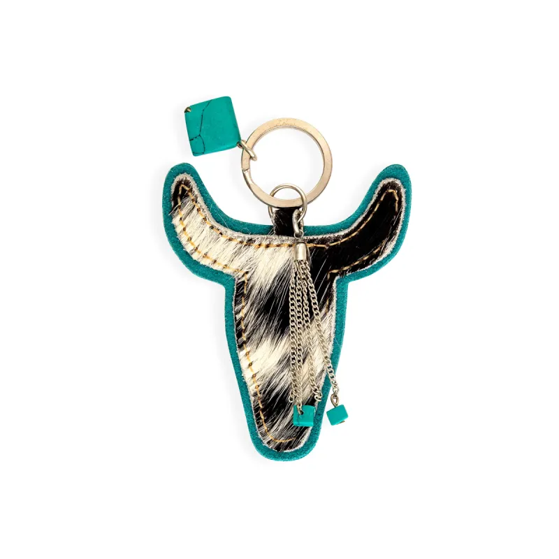 Buffalo Head Hair-On Hide Key Fob In Turquoise sold by Myra Bag