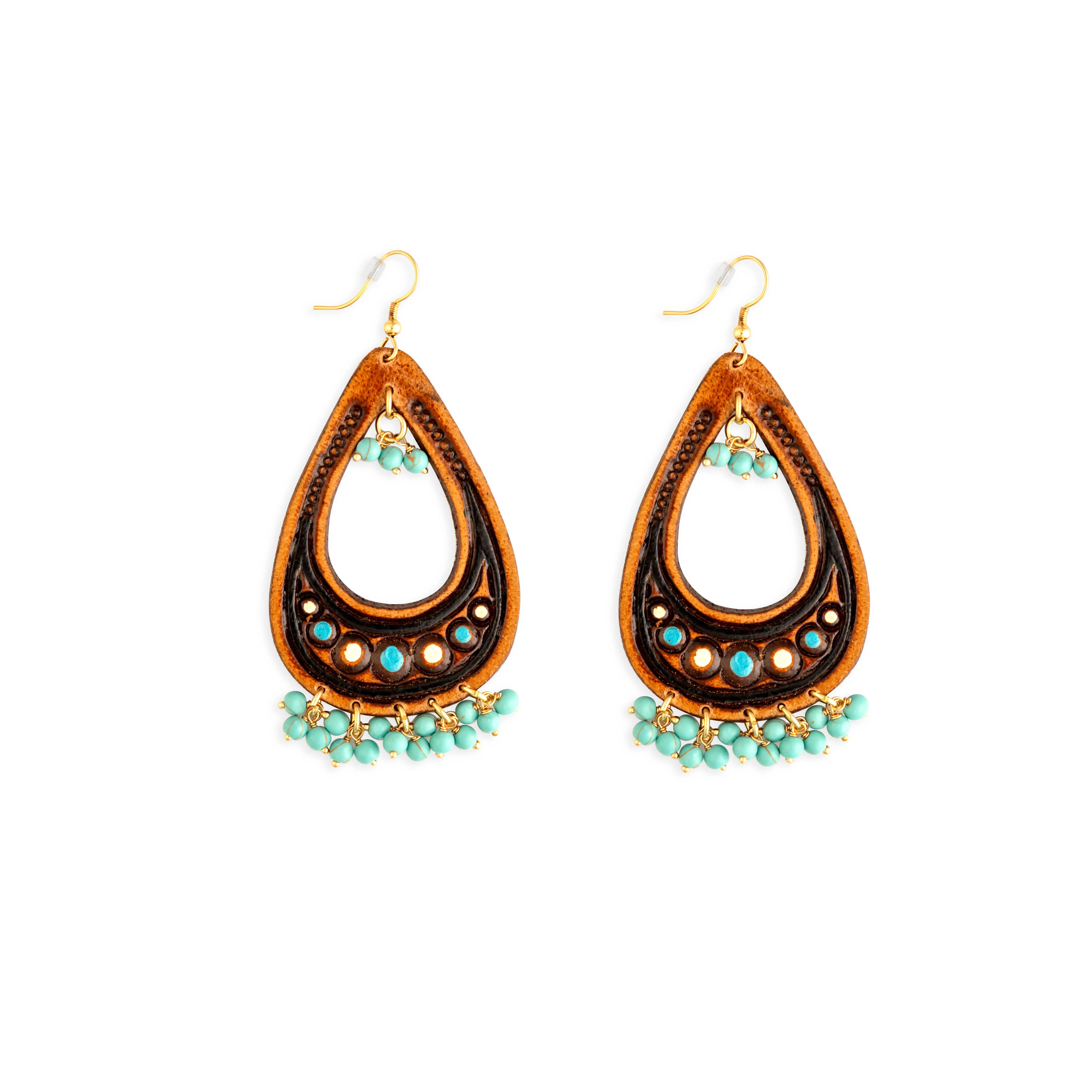 Camellia Hand-Tooled Leather Earrings sold by Myra Bag