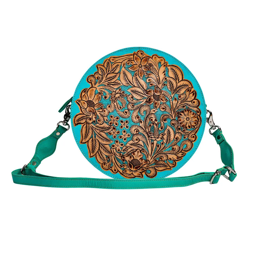 Cimarron Bluff Hand-tooled Round Bag sold by Myra Bag