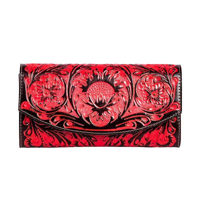 Tambrina Hand-tooled Wallet in Red sold by Myra Bag