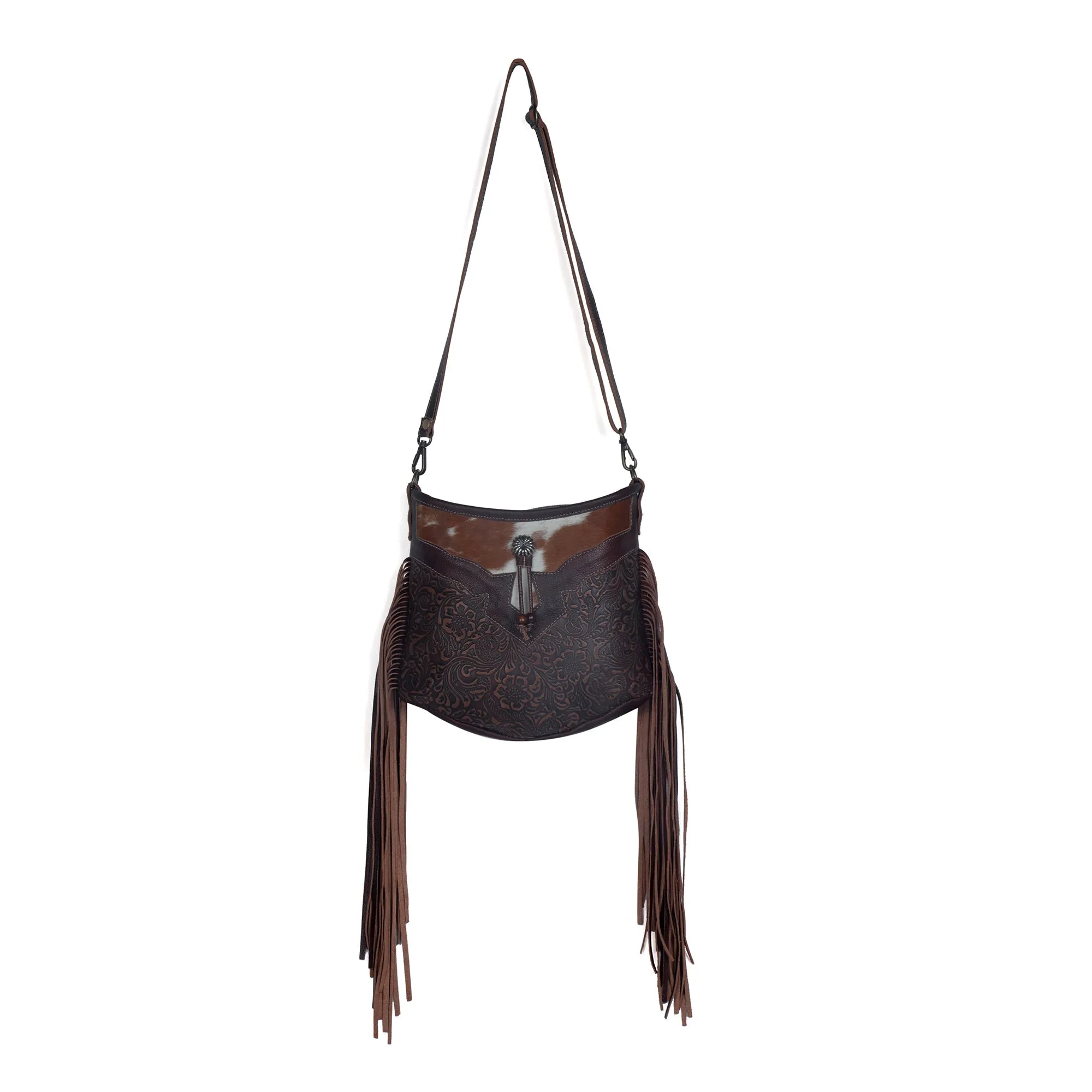 Sculpted Brown Leather & Hairon Bag sold by Myra Bag product image thumbnail 4