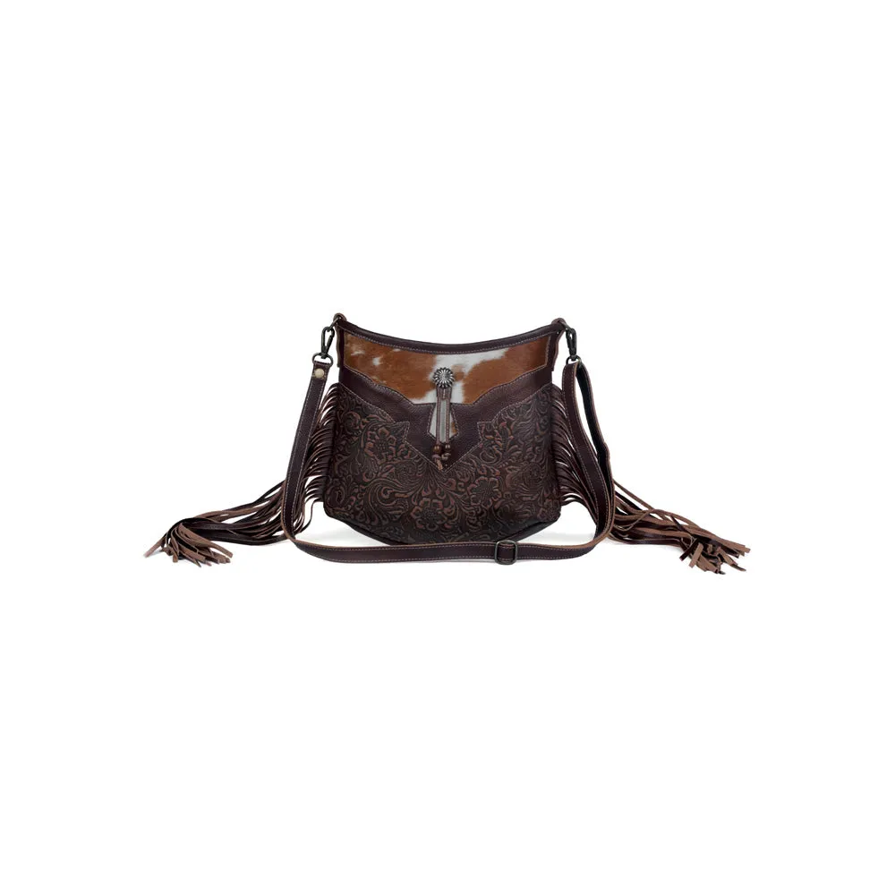 Sculpted Brown Leather & Hairon Bag sold by Myra Bag