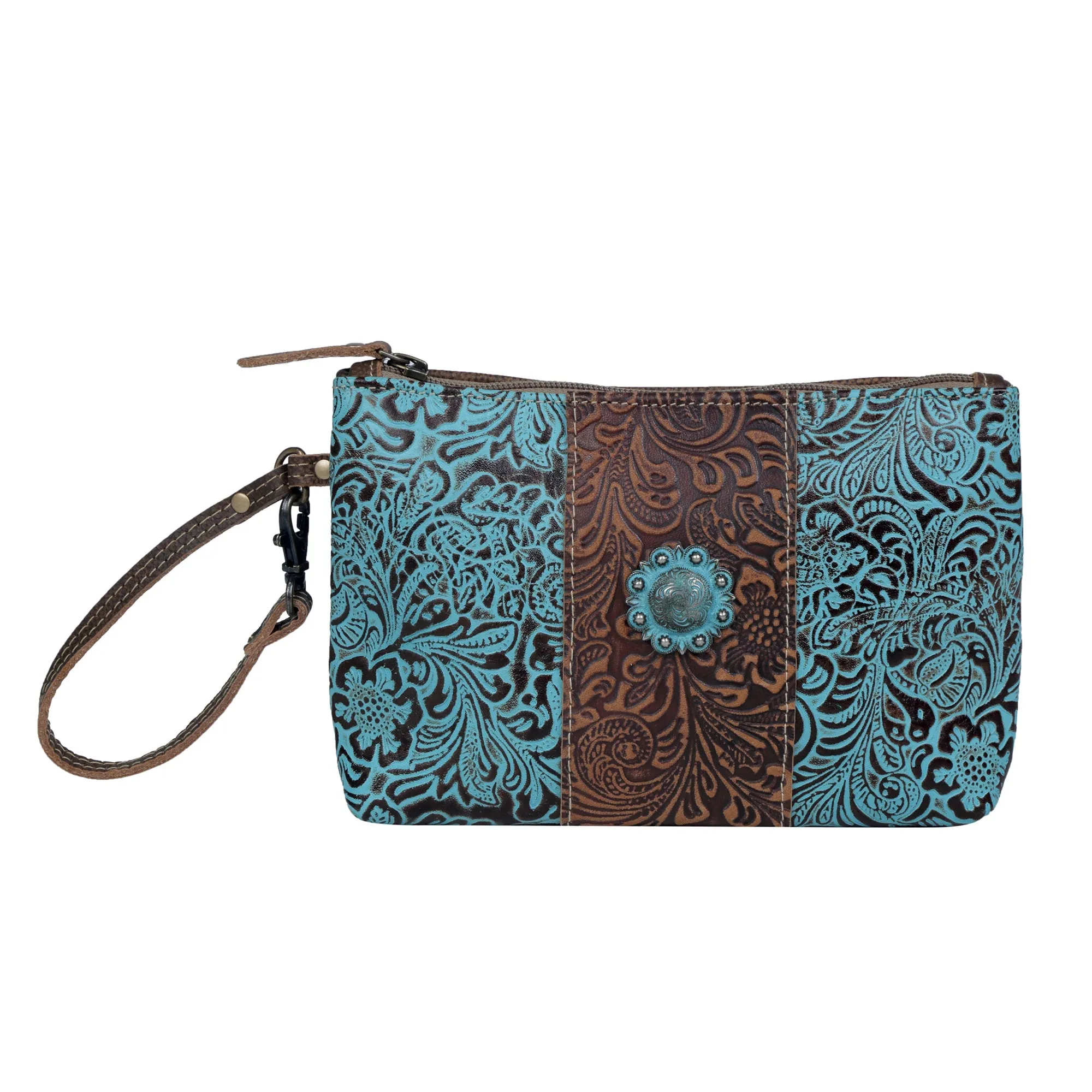 Aqua Wristlet Leather & Hairon Bag sold by Myra Bag