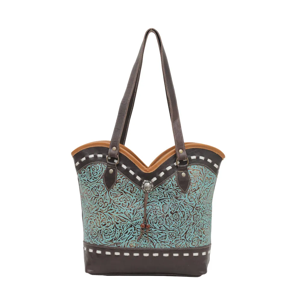 Astral Blue Leather & Hairon Bag sold by Myra Bag