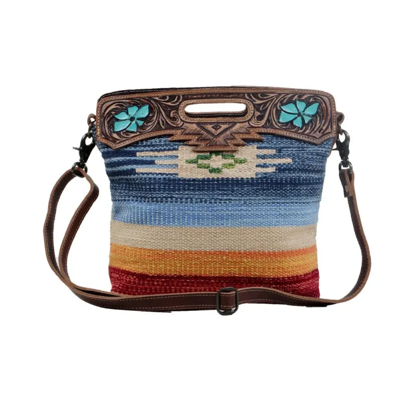 AZURE PETALS HAND TOOLED BAG. sold by Myra Bag